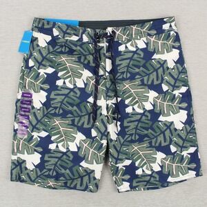 Haggar In Motion Active Shorts Mens Size Medium 32/34 Navy Foliage Polyester